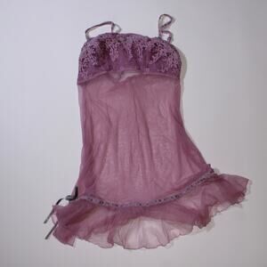 Vintage Felina Lingerie Purple Semi Sheer Milkmaid Slip Dress With Ruffles